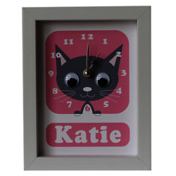 Stripey Cats Personalised Kirsty Kitten Framed Clock, 23 x 18cm Pink